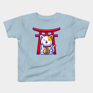 Cute Lucky Cat Cartoon Kids T-Shirt